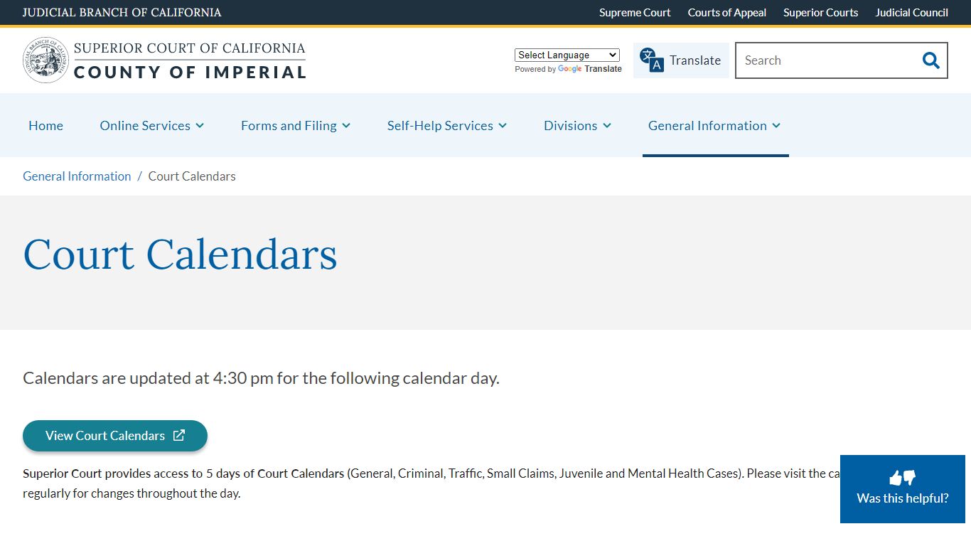 Court Calendars | Superior Court of California | County of Imperial